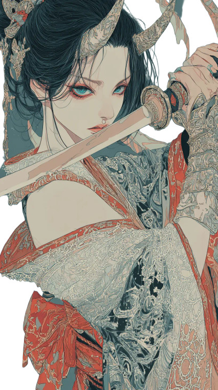Ecstatic Samurai Woman Vinyl Car Decal Sticker – Waterproof & UV-Resistant 9.706666666666667"