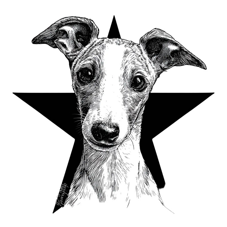 Puppy Whippet Logo Vinyl Car Decal Sticker – Waterproof & UV-Resistant 3.4133333333333336"