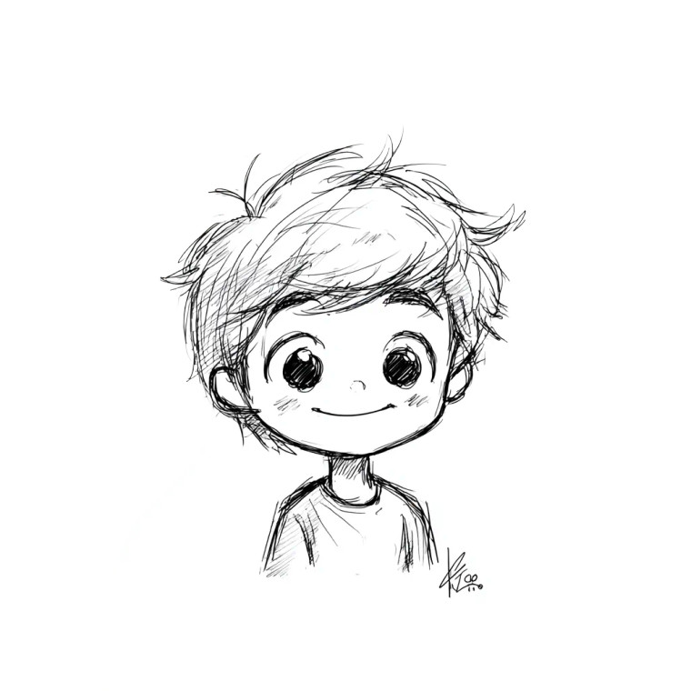 Cute Boy Sketch Vinyl Car Decal Sticker – Waterproof & UV-Resistant 3.4133333333333336"