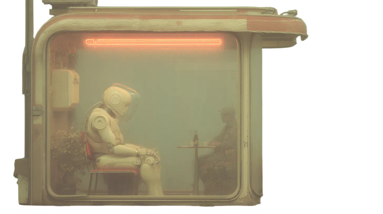 Futuristic Bathhouse Robot Vinyl Car Decal Sticker – Waterproof & UV-Resistant 5.4