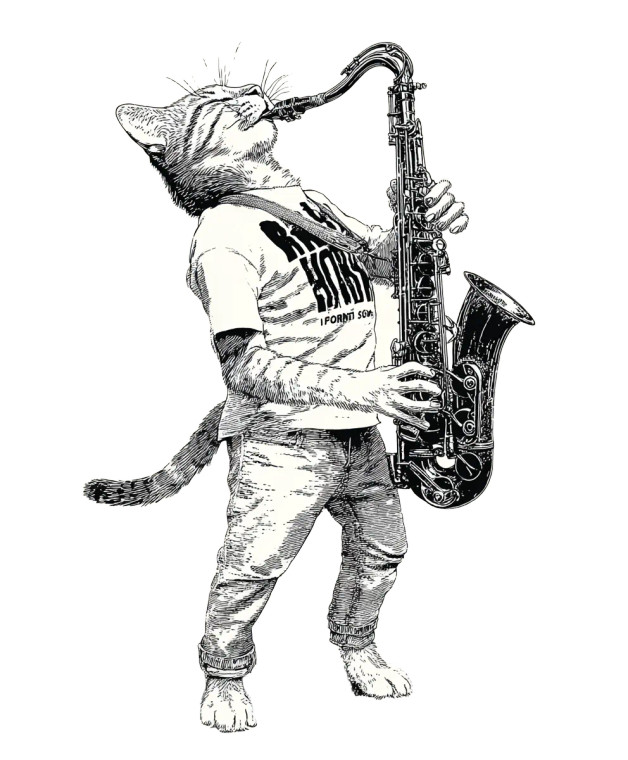 Saxophone Playing Cat Vinyl Car Decal Sticker – Waterproof & UV-Resistant 8.0"