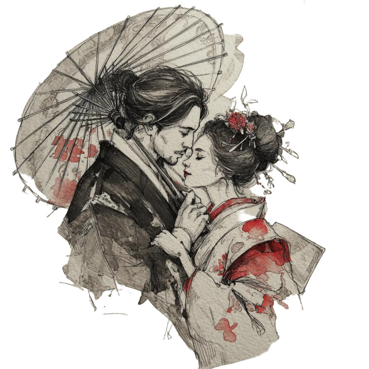 Geisha Couple Embrace Vinyl Car Decal Sticker – Waterproof & UV-Resistant 3.4133333333333336"