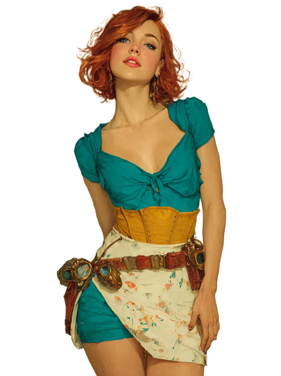 Steampunk Red-Haired Woman V2 Vinyl Car Decal Sticker – Waterproof & UV-Resistant 4.213333333333333"