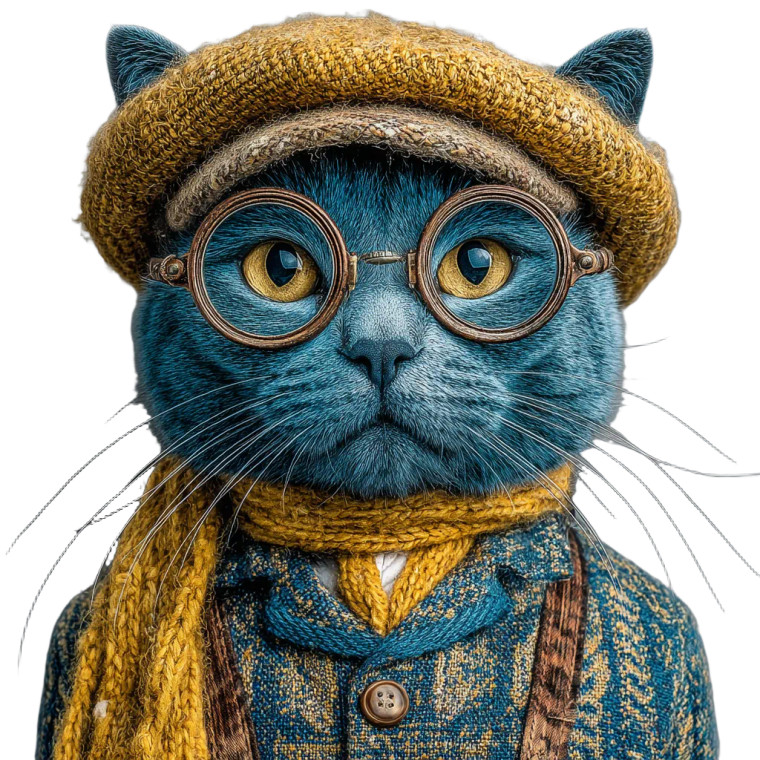 Blue Hipster Cat Vinyl Car Decal Sticker – Waterproof & UV-Resistant 3.4133333333333336"