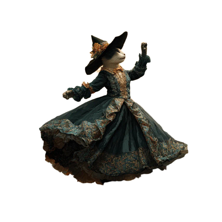 Dancing Witch Cat Vinyl Car Decal Sticker – Waterproof & UV-Resistant 3.4133333333333336"