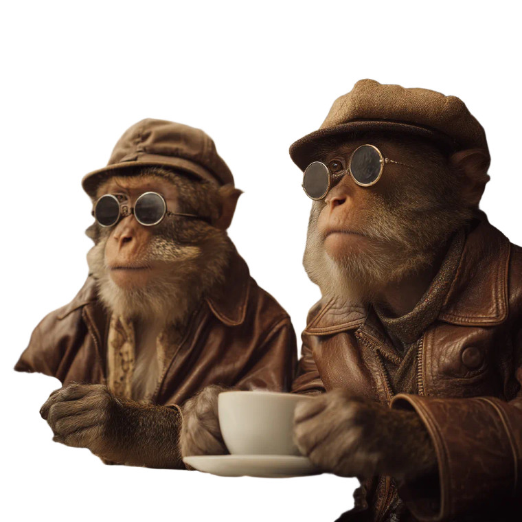 Monkeys At Cafe Vinyl Car Decal Sticker – Waterproof & UV-Resistant 3.4133333333333336"