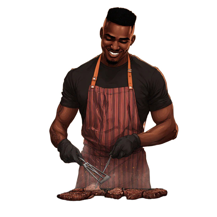 Grilling Cartoon Guy Vinyl Car Decal Sticker – Waterproof & UV-Resistant 3.4133333333333336"