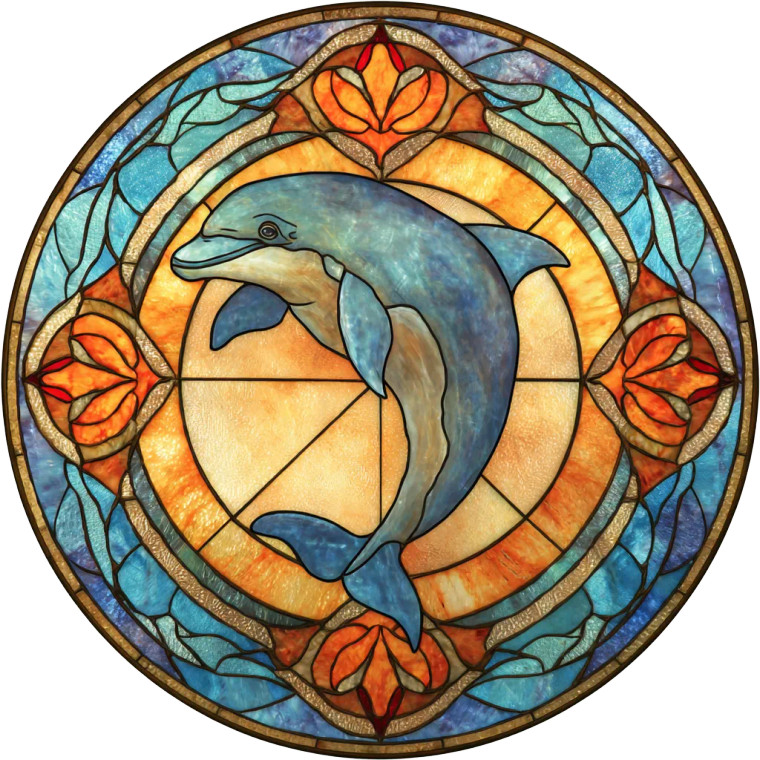 Colorful Dolphin Stained Glass Vinyl Car Decal Sticker – Waterproof & UV-Resistant 3.4133333333333336"
