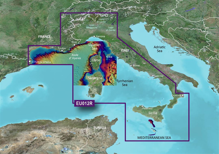 Garmin BlueChart G3 Vision Marine Cartography | Detailed Coverage Of Mediterranean Coast | Auto-Guidance & High-Resolution Shading