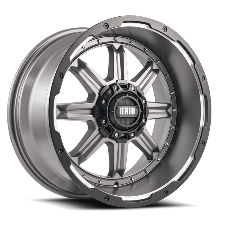 Matte Anthracite Grid Wheels | 18x9 -12 Offset | 5x5.00/5x5.50 Bolt Patterns | 1 Piece Cast Aluminum | With Grid Logo Cap