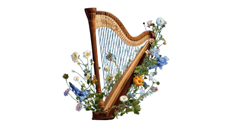 Floral Harp Vinyl Car Decal Sticker – Waterproof & UV-Resistant 5.4