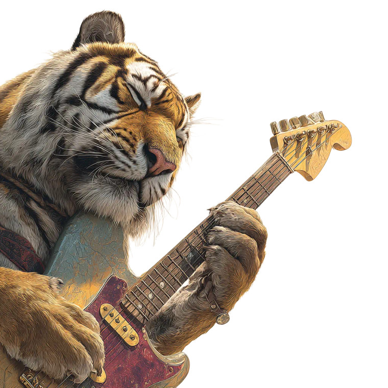 Tiger Guitarist Vinyl Car Decal Sticker – Waterproof & UV-Resistant 3.4133333333333336"