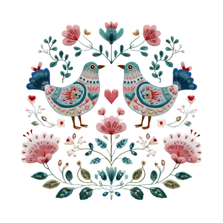 Vintage Embroidered Birds Vinyl Car Decal Sticker – Waterproof & UV-Resistant 6.826666666666667"