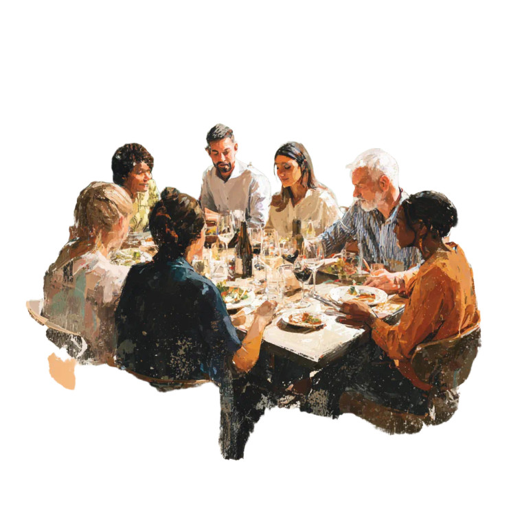 Dinner Gathering Vinyl Car Decal Sticker – Waterproof & UV-Resistant 3.4133333333333336"