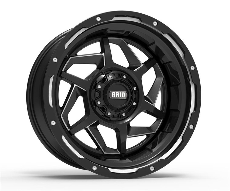 Ford F-250 F-350 Super Duty 22x12 Grid Wheels | Gloss Black Milled Accents, TPMS Compatible