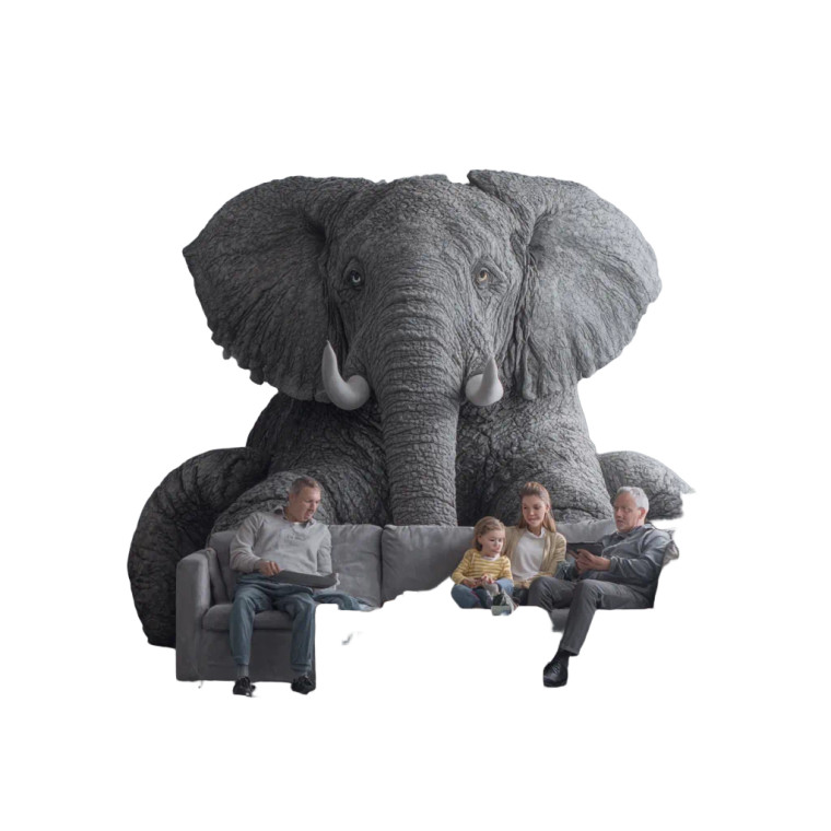 Elephant On Couch Vinyl Car Decal Sticker – Waterproof & UV-Resistant 3.4133333333333336"