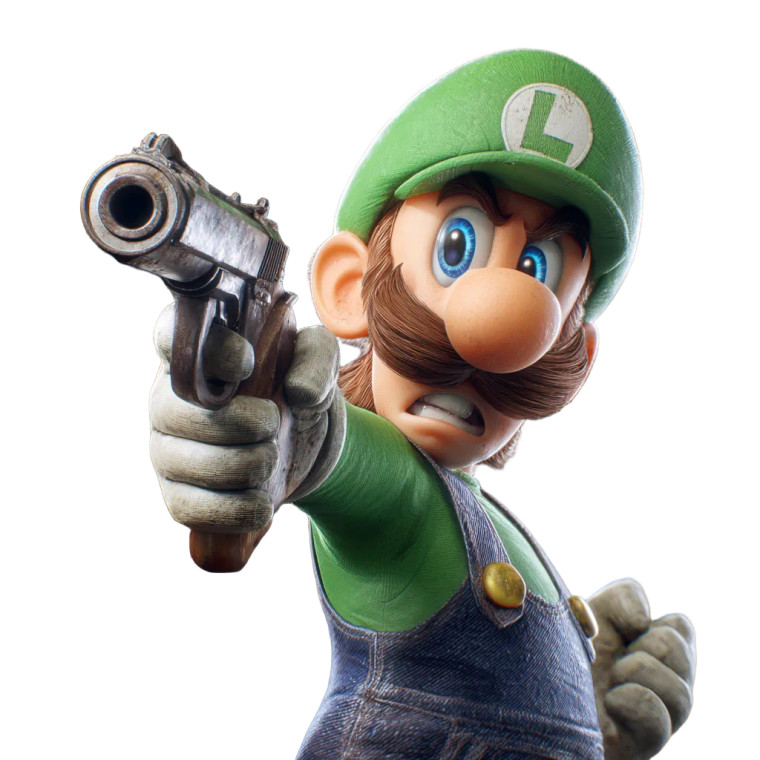 Luigi Holds Gun Vinyl Car Decal Sticker – Waterproof & UV-Resistant 3.4133333333333336"