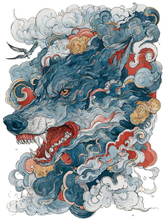 Angry Wolf Caricature Vinyl Car Decal Sticker – Waterproof & UV-Resistant 4.1066666666666665"