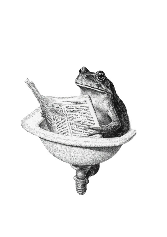 Frog Reading Newspaper Vinyl Car Decal Sticker – Waterproof & UV-Resistant 8.746666666666666"