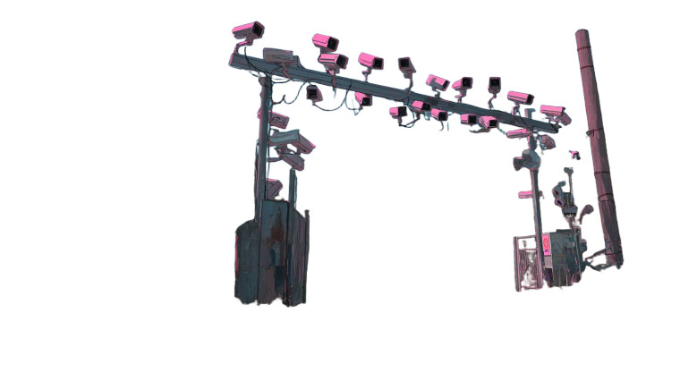 Pink Surveillance Cameras Vinyl Car Decal Sticker – Waterproof & UV-Resistant 2.72"