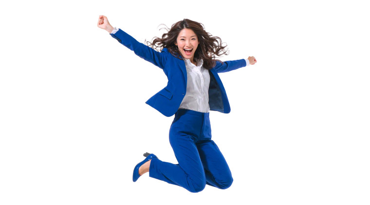 Joyful Businesswoman Jumping Vinyl Car Decal Sticker – Waterproof & UV-Resistant 2.72"