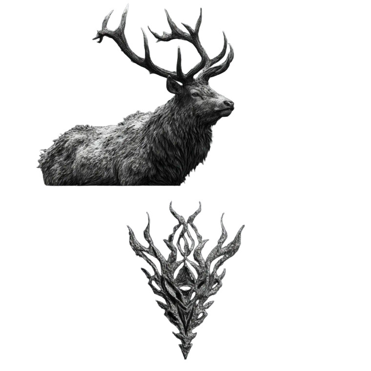 Bull Elk Tattoo Vinyl Car Decal Sticker – Waterproof & UV-Resistant 3.4133333333333336"