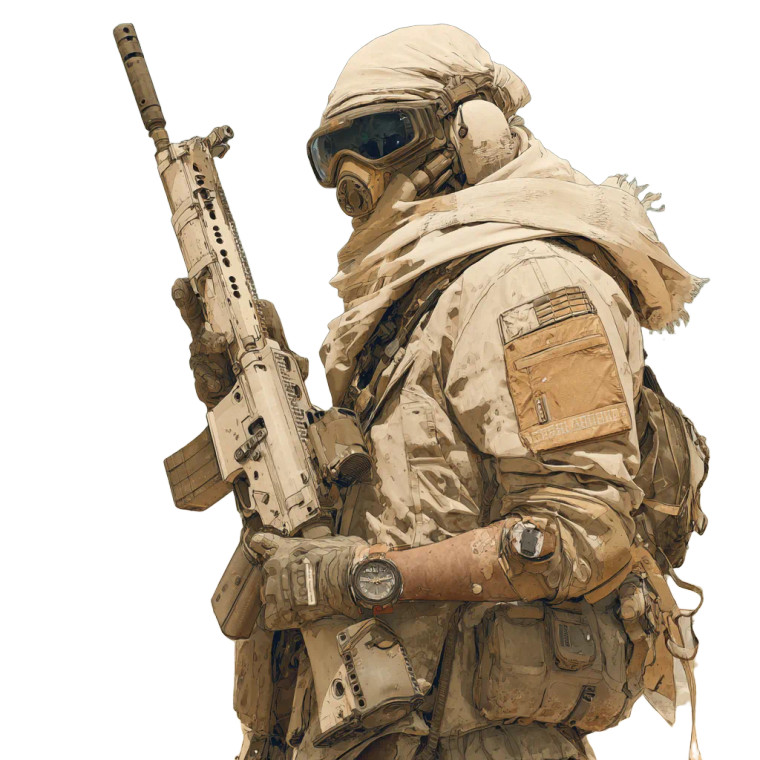 Futuristic Desert Soldier V3 Vinyl Car Decal Sticker – Waterproof & UV-Resistant 3.4133333333333336"