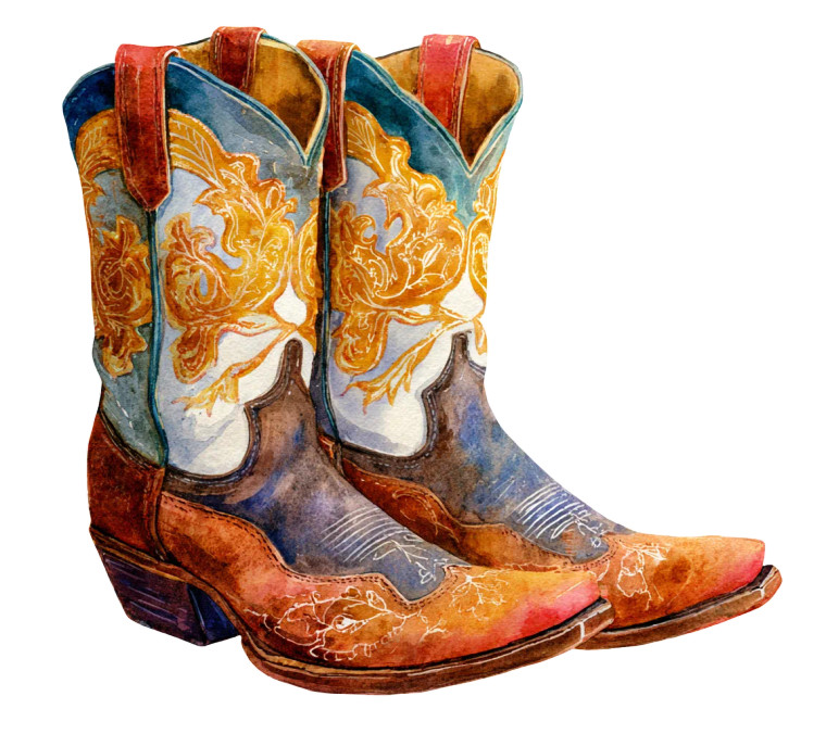 Watercolor Cowboy Boots Vinyl Car Decal Sticker – Waterproof & UV-Resistant 3.4133333333333336"