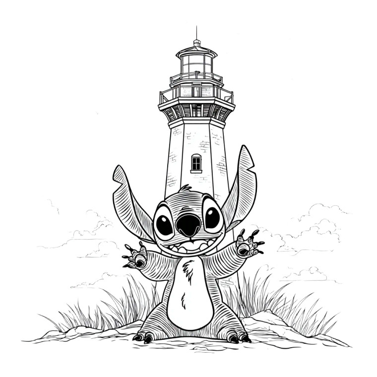 Stitch With Lighthouse Vinyl Car Decal Sticker – Waterproof & UV-Resistant 6.826666666666667"