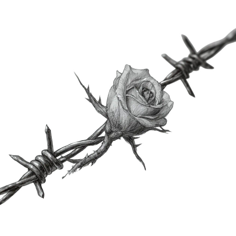 Barbed Wire Rose Vinyl Car Decal Sticker – Waterproof & UV-Resistant 3.4133333333333336"