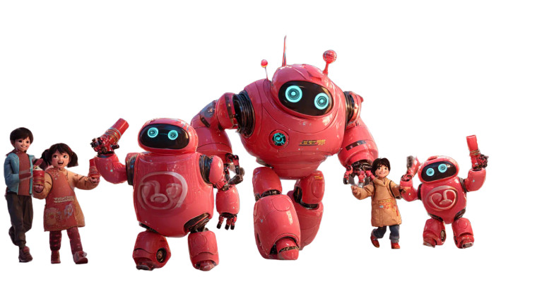 Festive Robot Celebration V2 Vinyl Car Decal Sticker – Waterproof & UV-Resistant 2.72"