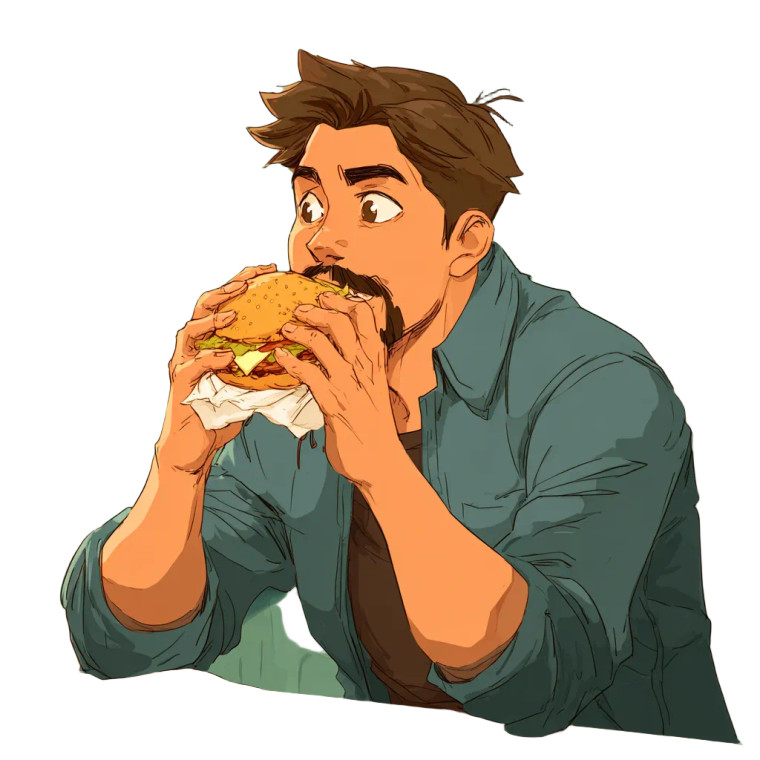 Guy Eating Sandwich Vinyl Car Decal Sticker – Waterproof & UV-Resistant 3.4133333333333336"