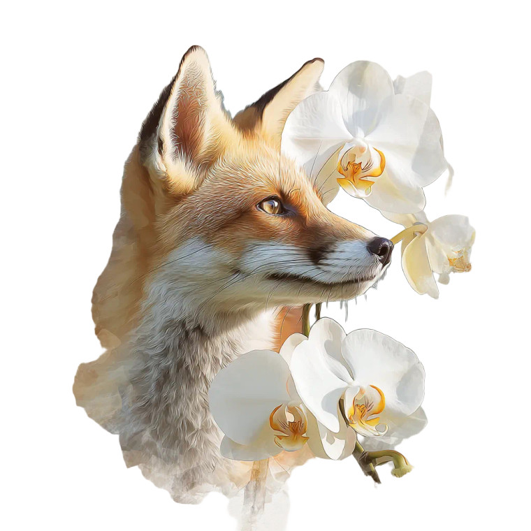 Fox With Orchids Vinyl Car Decal Sticker – Waterproof & UV-Resistant 3.4133333333333336"