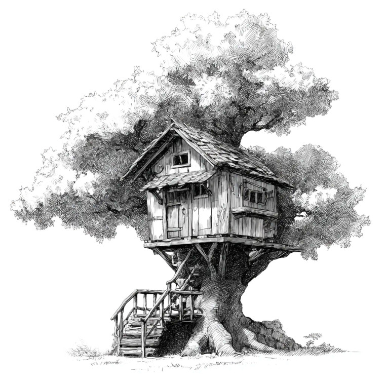 Tiny Tree House Vinyl Car Decal Sticker – Waterproof & UV-Resistant 3.4133333333333336"