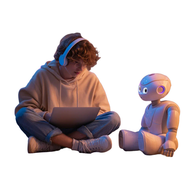 Teenager With Robot Vinyl Car Decal Sticker – Waterproof & UV-Resistant 6.826666666666667"