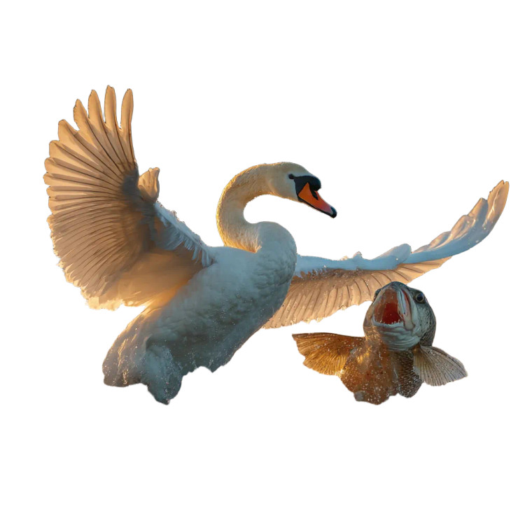 Catfish Attacks Swan Vinyl Car Decal Sticker – Waterproof & UV-Resistant 3.4133333333333336"