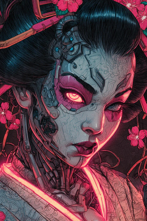 Cyborg Geisha Portrait Vinyl Car Decal Sticker – Waterproof & UV-Resistant 4.4