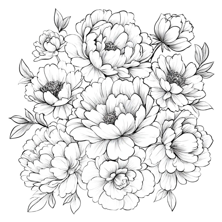 Pivoine Flowers Outline Vinyl Car Decal Sticker – Waterproof & UV-Resistant 6.826666666666667"