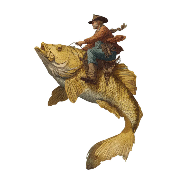 Man Riding Fish V2 Vinyl Car Decal Sticker – Waterproof & UV-Resistant 3.4133333333333336"