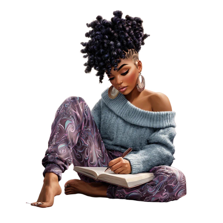 Afro Woman Reading Vinyl Car Decal Sticker – Waterproof & UV-Resistant 3.4133333333333336"