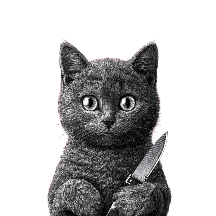Cat With Knife V2 Vinyl Car Decal Sticker – Waterproof & UV-Resistant 3.4133333333333336"