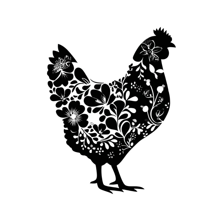 Floral Chicken Silhouette Vinyl Car Decal Sticker – Waterproof & UV-Resistant 3.4133333333333336"