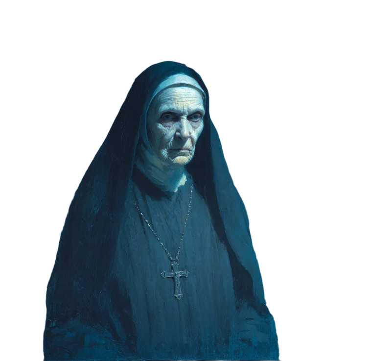 Elderly Nun Portrait Vinyl Car Decal Sticker – Waterproof & UV-Resistant 3.4133333333333336"