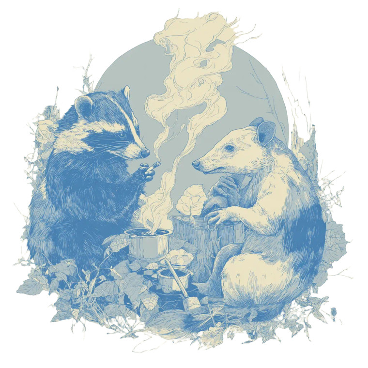 Raccoon And Opossum Smoking Vinyl Car Decal Sticker – Waterproof & UV-Resistant 3.4133333333333336"