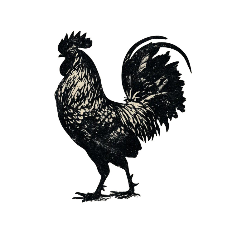 Vintage Linocut Rooster Vinyl Car Decal Sticker – Waterproof & UV-Resistant 3.4133333333333336"