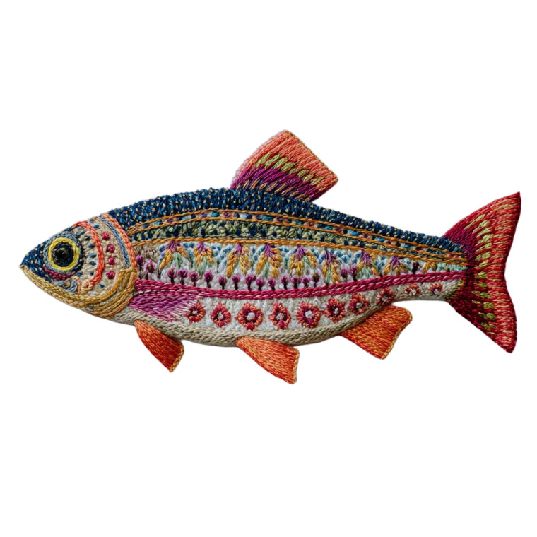 Wool Embroidered Fish Vinyl Car Decal Sticker – Waterproof & UV-Resistant 6.826666666666667"