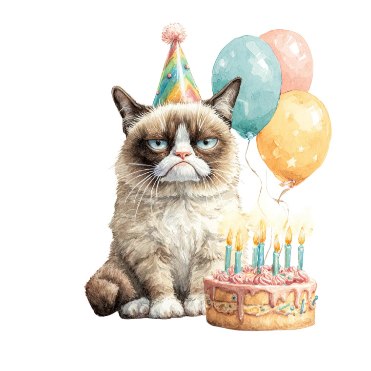 Grumpy Cat Birthday Vinyl Car Decal Sticker – Waterproof & UV-Resistant 6.826666666666667"
