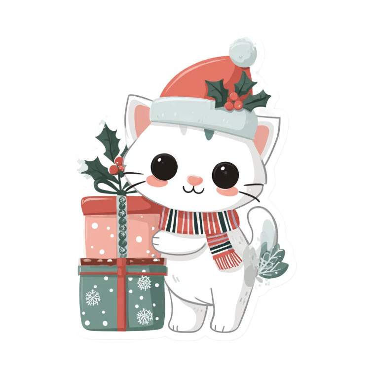 Christmas Cat Sticker Vinyl Car Decal Sticker – Waterproof & UV-Resistant 3.4133333333333336"