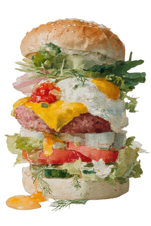 Watercolor Hamburger Vinyl Car Decal Sticker – Waterproof & UV-Resistant 4.4