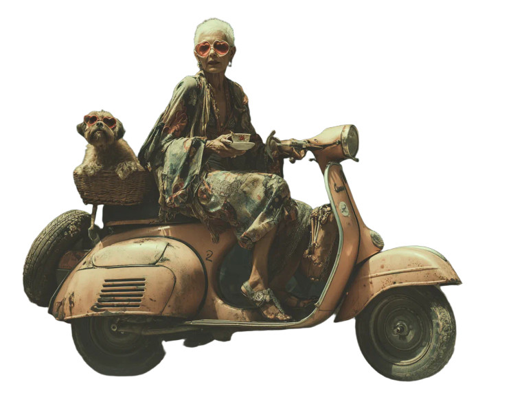 Stylish Elderly Vespa Rider Vinyl Car Decal Sticker – Waterproof & UV-Resistant 6.1866666666666665"